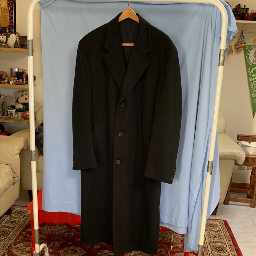 Men's Black Single-Breasted Camel Hair Overcoat